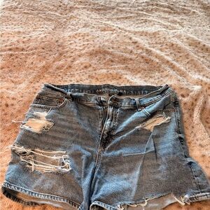 American Eagle Outfitters Ripped High-Rise Jean Shorts - Blue